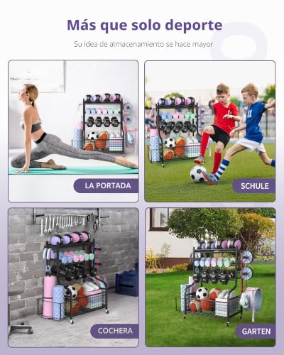 Miniatura 5 de Zachvo Estante Para Pesas - Soporte De Almacenamiento Para Gimnasio En Casa Con Ruedas 360 , Organizador Compacto Para Mancuernas, Pesas Rusas, Bloques De Yoga, Con 8 Ganchos