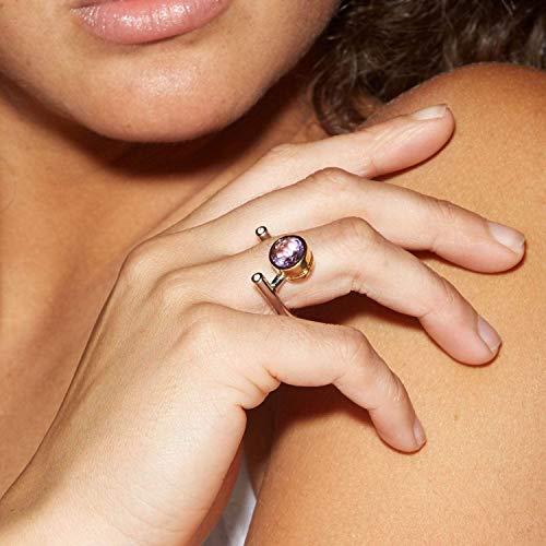 German Kabirski 2.50 Carat Amethyst And Cubic Zirconia Handmade Open Ring In 925 Sterling Silver With Gold And White Rhodium Plating Size 8 #TOP1