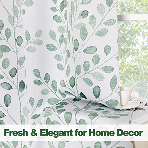 Image of MYSKY HOME Green Leaf Curtains 84 Inch Length for Bedroom Grommet 2 Pcs
