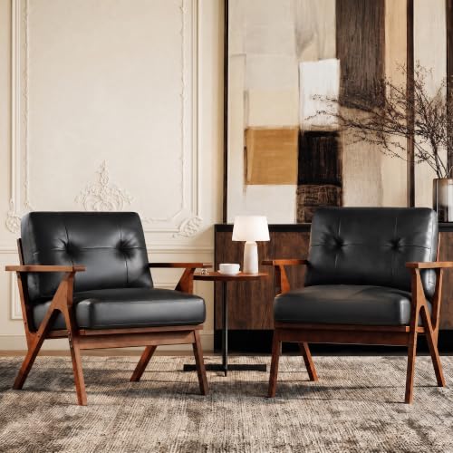 Image of STHOUYN Black Faux Leather Accent Chairs Set of 2 for Office Living Room