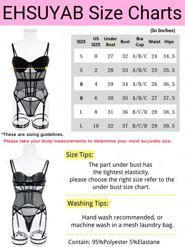 Ehsuyab Sexy Corset Bodysuit For Women, Strappy Thigh Strap Thong Padded Teddy Retro Garter Lingerie, Underwire High Leg Cut One Piece Body Suit Outfits Boudoir Going Out Black Medium #TOP6