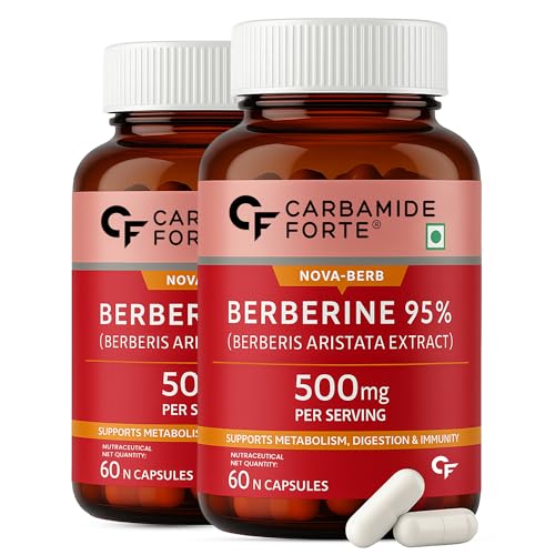 Image of Carbamide Forte Berberine 95% with Milk Thistle & Cinnamon | Berberine 500mg Liver Detox Supplement | 60 Veg Capsule (Pack of 2)