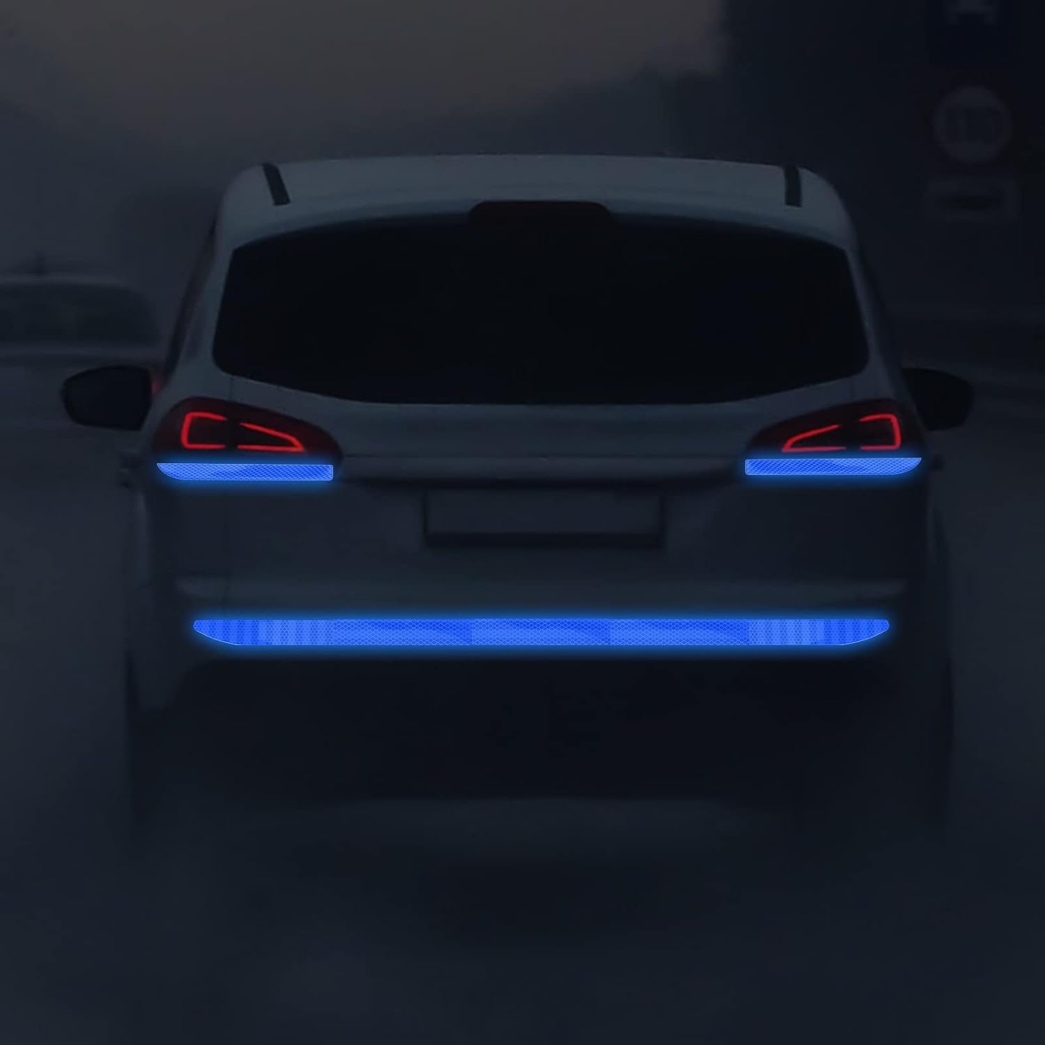 Frienda 7 Pcs Auto Strong Reflective Stickers Includes Car Bumper Reflective Stickers Car Trunk Mirror Decals Night Visibility Waterproof Self Adhesive Decals for Safety(Blue)
