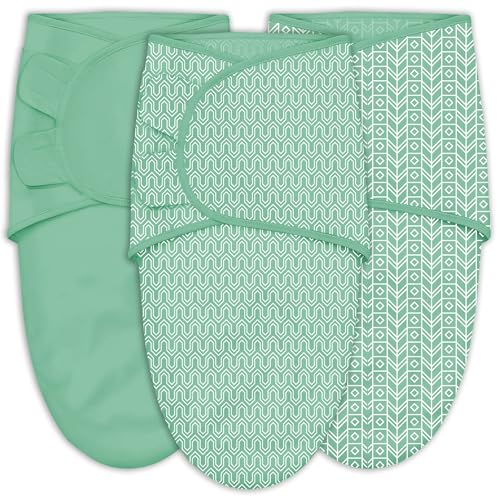 SWEET DOLPHIN 3-Pack Baby Swaddle Sleep Sacks - Newborn Swaddle Blanket with Soft Cotton - Ergonomic Wrap for Boys and Girls, 0-3 Months, Green