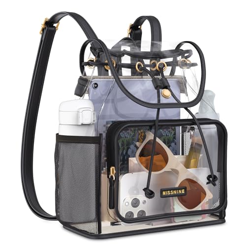 Image of Missnine Mini Clear Backpack for Stadium Events, Small Clear Bag Stadium Approved PVC for Festivals, Concert Sport Events (Morden, Black)