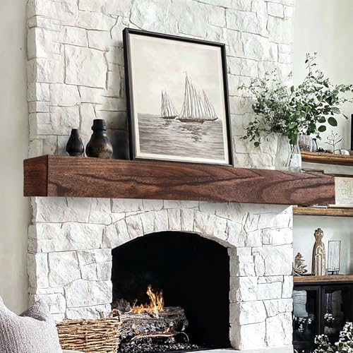LXWZHK Fireplace Mantel Shelf, 60×8×5 Inch Wooden Floating Shelf for Over Fireplace, Handcrafted...