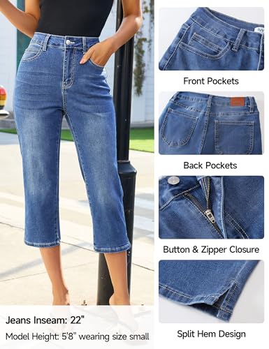 luvamia Women Jean Capris for Summer Stretch Jeans for Women Ladies Capri Pants Classic Blue Large Fits Size 12-14 — view 6