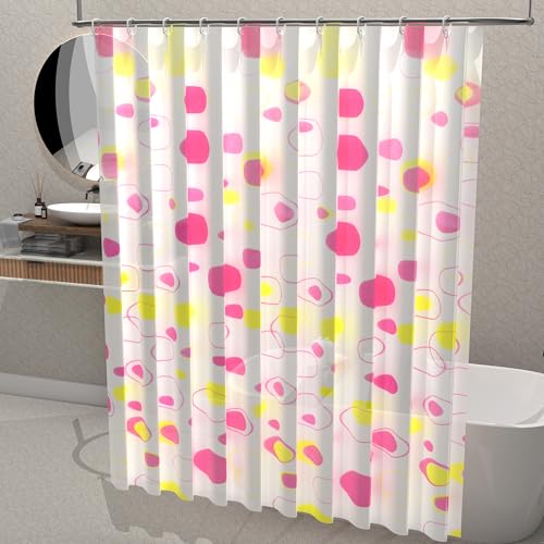 Image of Kuber Industries Pack of 4 Waterproof 71 inch x 71 inch Shower Curtains For Bathroom with 12 Rings | Washroom Partition, Screen & Wall Divider Parda For Bathing Privacy | JY-1-6 | Bubbles Print - Pink & White