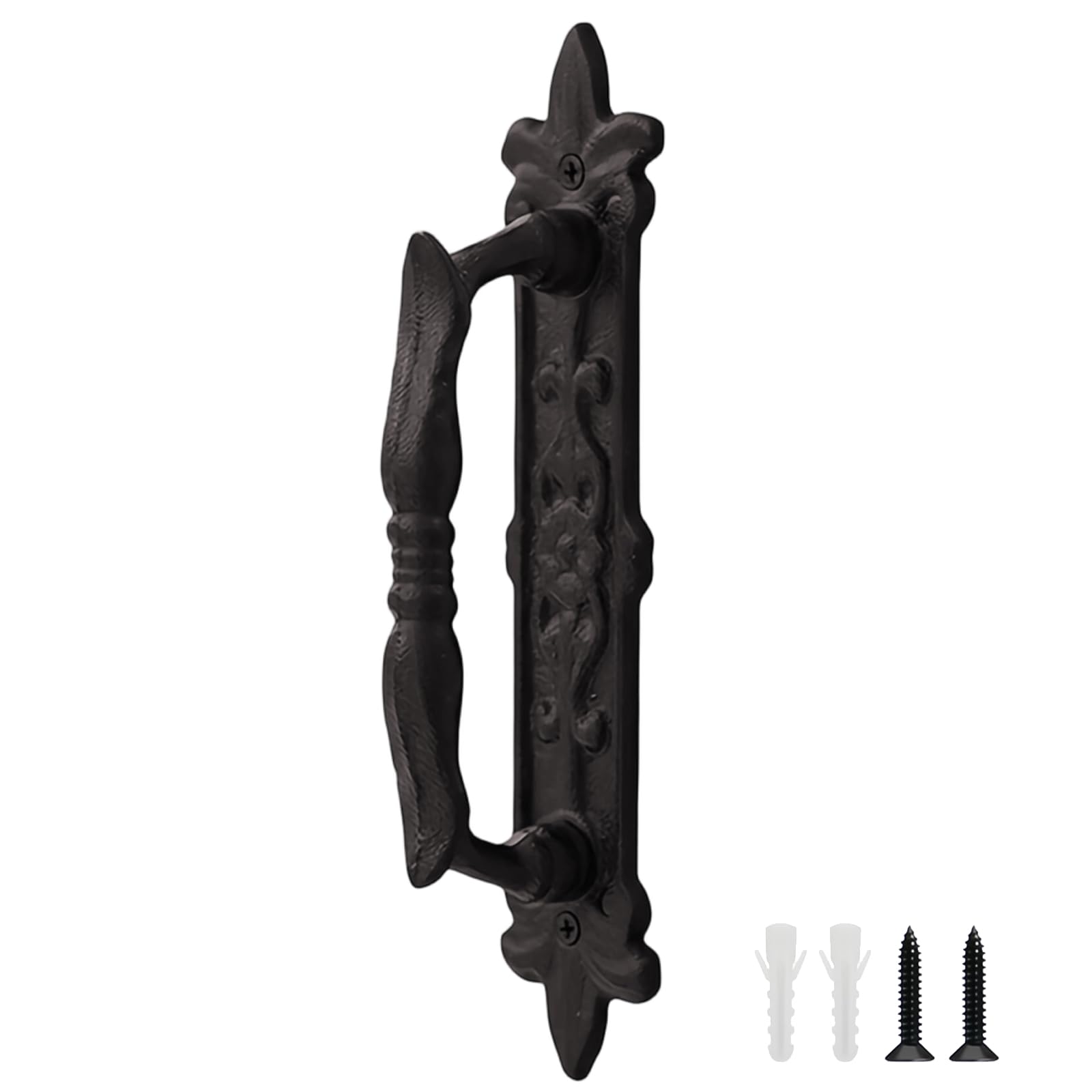 KLEHOPE Black Gate Handle, Cast Iron Vintage Door Handle Pull, Length 235mm, Height 60 mm, Shed Door Handles, Screws Included, Suitable for Sheds, Barn, Garages, Cupboards, Bathroom Handles