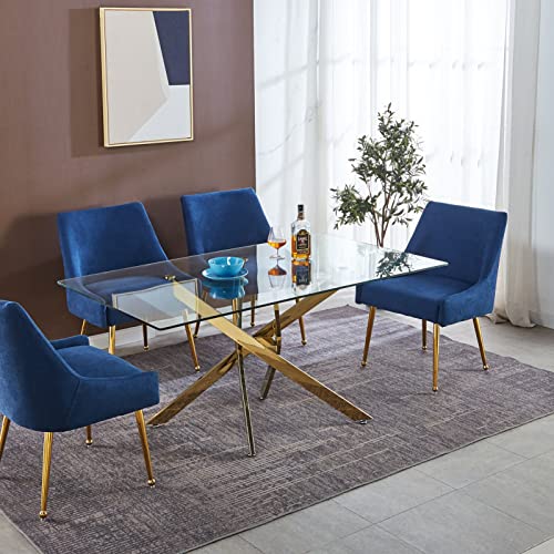 Modern Glass Top Dining Room Table For 6, Contemporary Kitchen Table With Rectangular Tempered Glass Tabletop + Durable Gold Stainless Steel Base,Large Long Dinner Table For Home #TOP7