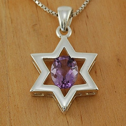 Ciondolo a forma di stella di David con pietra preziosa di cristallo viola con collana in argento Sterling 925