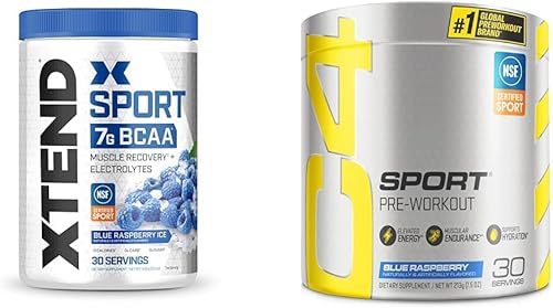 XTEND Sport BCAA Powder Blue Raspberry Ice - Polvo de electrolitos para recuperación e hidratación con aminoácidos - 30 porciones y Cellucor C4