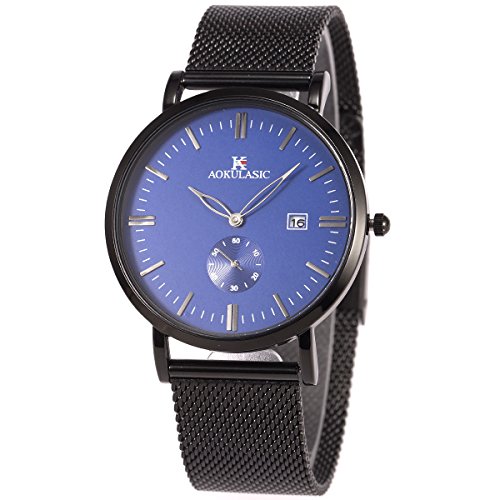 SIBOSUN Armbanduhr Männer dünn schlank Japanisch Quarz echt Leder wasserdicht Datum Sub-Zifferblatt zweite - blau (3. Blau, JXQ070)