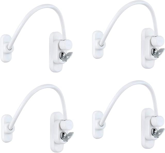 BEHOSE 4PCS Window Door Cable Restrictor Security Lock Child Baby Kids Safe Wire Catch for Home Public and Commercial Applications with Screws Keys, White
