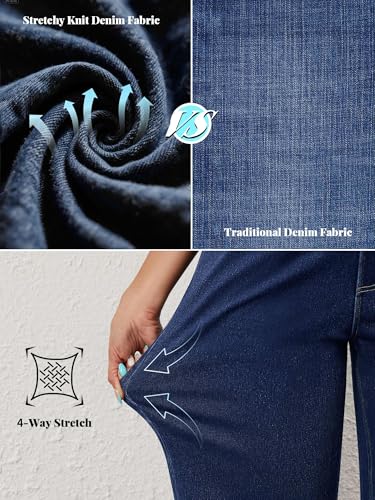 AVAMO Stretchy Wide Leg Jeans Woman Pull On High Waisted Jeans for Women Trendy Lightweight Elastic Baggy Denim Pants4