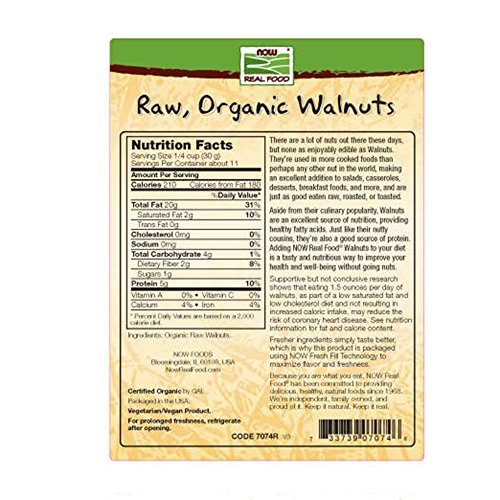 Image of NOW Foods, Certified Organic Walnuts, Raw and Unsalted, Halves and Pieces, Good Source of Protein and Healthy Fatty Acids, Certified Non-GMO, 12-Ounce (Packaging May Vary) (Pack of 2)