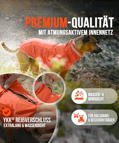 ZAUBERPFOTE® Hunderegenmantel London I Mit extra langem YKK® Reißverschluss für Halsband & Geschirr I Für kleine, mittlere & große Hunde I Wasserdicht & Maschinenwaschbar I Regenmantel für Hunde (50)