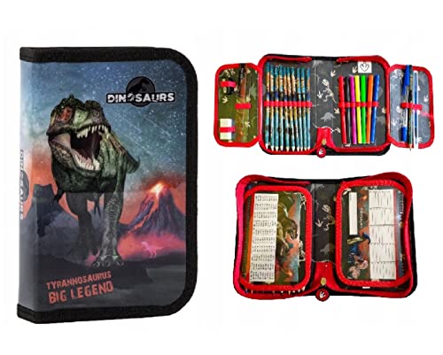 Ragusa-Trade Dino Dinosaurier T-Rex Tyranussaurus Rex, Federtasche Federmappe, 24 TLG. gefüllt (17) für Kinder Jungen Mädchen, schwarz/rot, 21 x 12 x 4 cm Cover