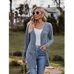 Famulily Frauen Langarm Open Front Cardigans, Button Down V Neck Leichte Outwear Pullover mit Taschen – Bild 2