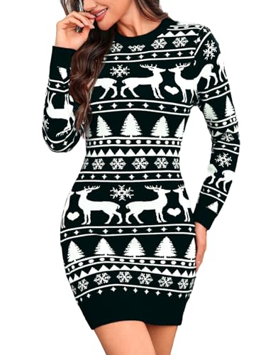 Totatuit Strickkleid Damen Weihnachten Rundhals Strickpullover...