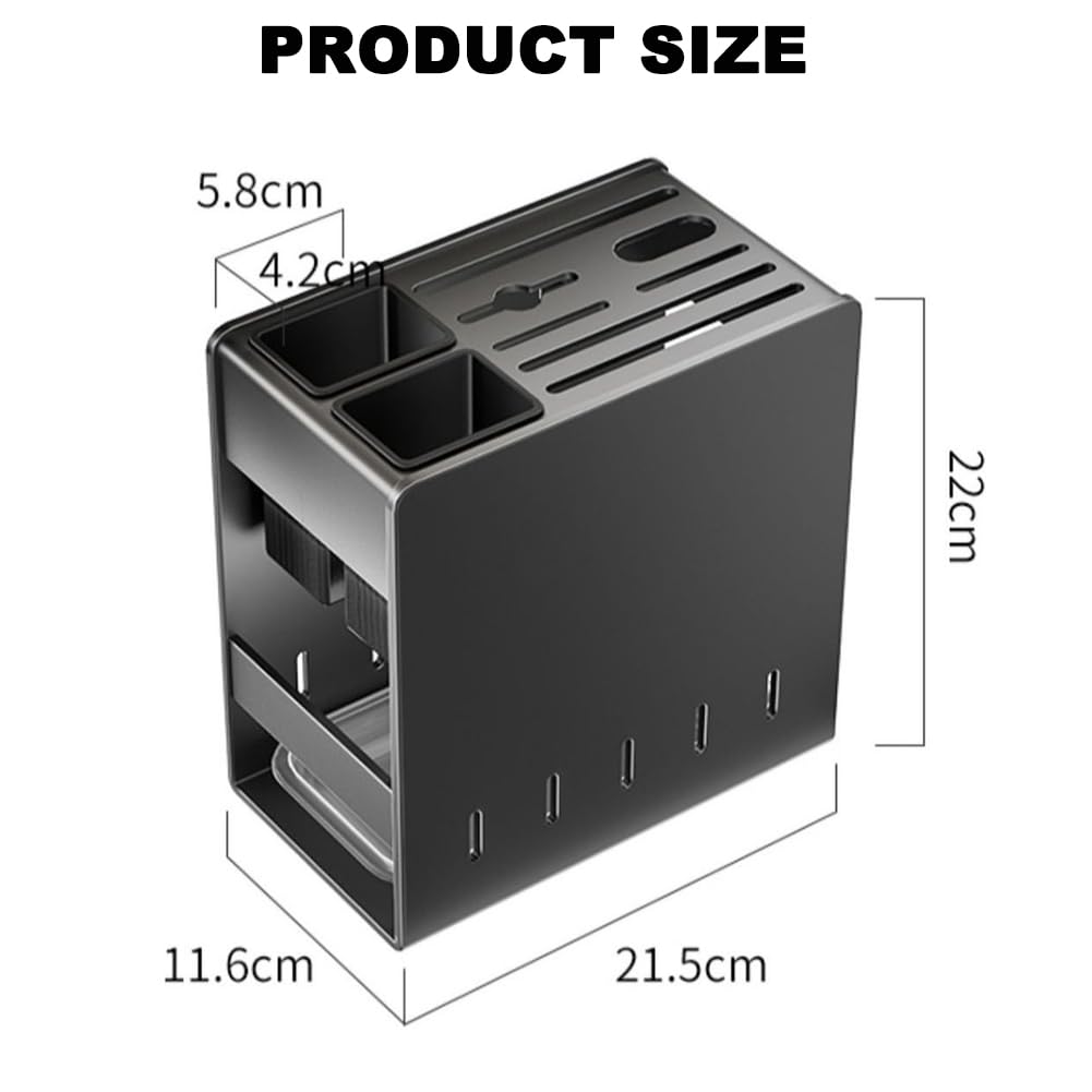 Portacuchillas De Acero Inoxidable De Pared Sin Perforaciones, Con Capacidad Para 7 Cuchillos, Con Bandeja De Drenaje, Orificio De Ventilación, Portacuchillas Sin Cuchillo,Blanco