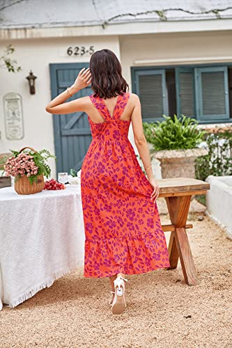 Image of GRACE KARIN Womens Summer Floral Dresses 2026 Boho Maxi Dress Flowy Halter Sundress Casual Vacation Beach Clothes with Pocket