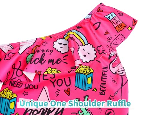 Image of Snowheart Girls Swimsuit Adjustable Shoulder Strap UPF50+ One-Shoulder Ruffle Bathing Suit 3-12T