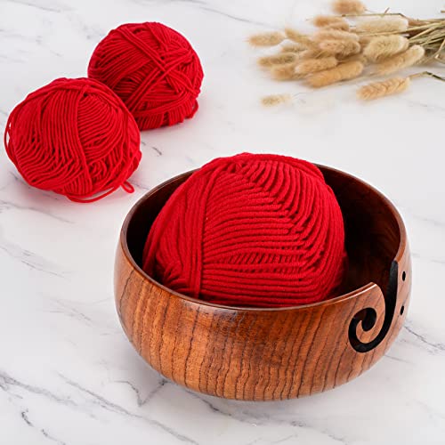 Wooden Yarn Bowl, Knitting Yarn Bowl with Holes Storage Handmade to Prevent Slipping, Perfect Yarn Bowl for Crocheting and Knitting Mothers Day Gift 6" x 3" - Thumbnail 4