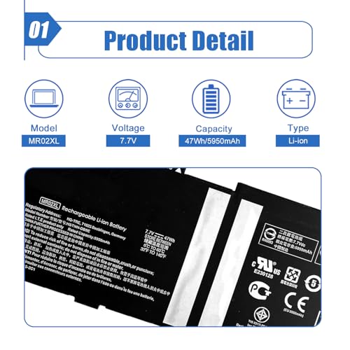 Image of MR02XL MC02XL Laptop Battery 47Wh Replacement for Hp Elite X2 G4 Elite X2 G8 Series Notebook HSTNN-DB9E L45645-2C1 TPN-DB0G 7.7V 5950mAh 2-Cell