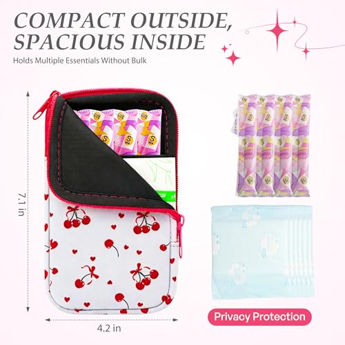 Image of KJQJLY 2 Pack Portable Tampon Organizer Bag Tampon Holder & Storage Case with Zipper for Travel, Discreet Period Bag for Purse, Waterproof Feminine Products Pouch for Women (Strawberry&Cherry)