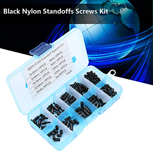 FTVOGUE Male-Female Standoffs 180pcs Black M2 Male Female Standoffs Screws Nuts Assortment Kit with Box - Image 2
