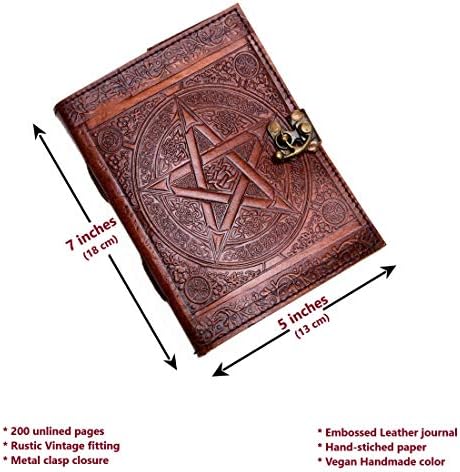Urban Leather Journal Star Pentagram - Book of Shadows Spellbook Drawing Sketchbook Writing Notebook, Unlined