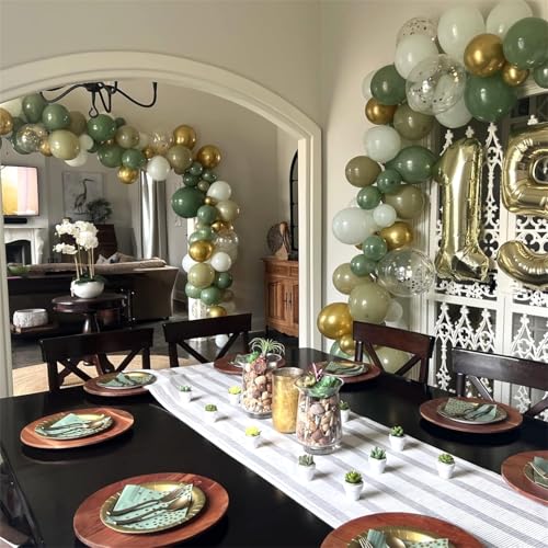 Image of Sage Green Balloons Set, 60Pcs 12 Inch Olive Macaron Pastel Green Balloons with Metallic Confetti Gold Jungle Latex Balloon for Birthday Party Woodland Safari Baby Bridal Shower Decorations Supplies