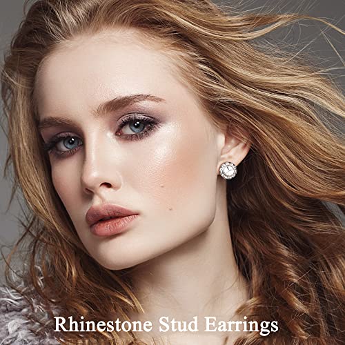 Fansilver 8 Pairs Rhinestone Earrings for Women Dance Competition Earrings Crystal Stud Earrings Stainless Steel Stud Earrings for Stage Opera Performance Wedding Party3