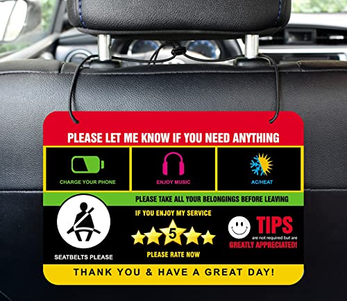 SAHEL Rideshare Rating Tips Accessories Driver Signs Display Card (Pack of 2) All You Need for Your Business