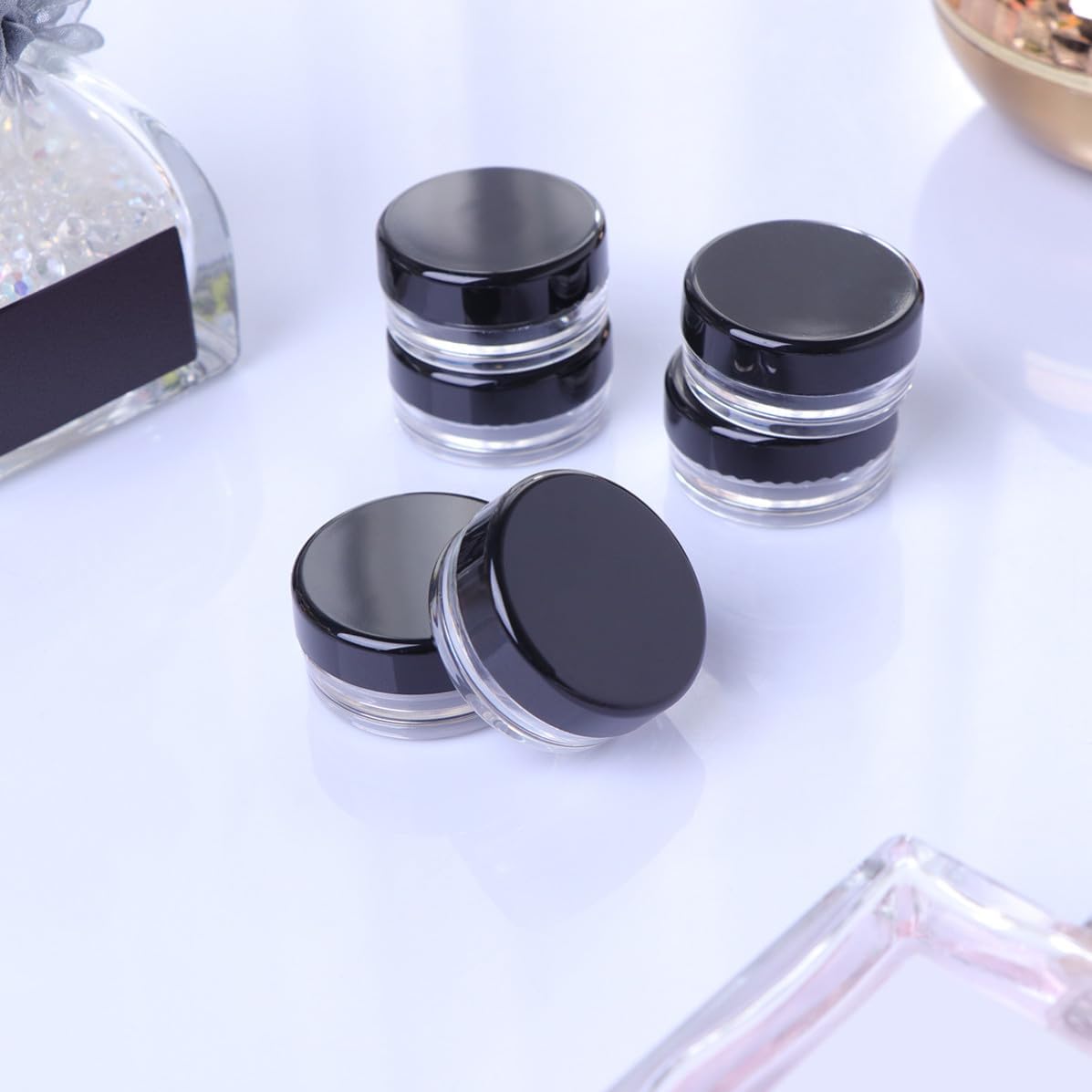50pcs Mini Portable round PET Cream Jar 3g Black Screw Cap image 4