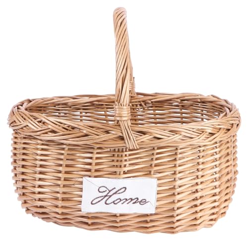 FENICAL Cesta de Mimbre Tejida a Mano Pequeña para Picnic y Almacenamiento, Cesta Portátil Marrón Asa para Frutas, Verduras y Decoración del Hogar, Multiusos para Exterior y Cocina