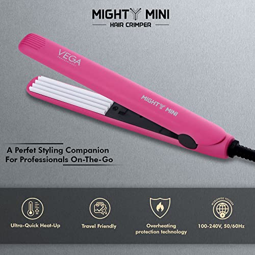 Image of VEGA PROFESSIONAL Mighty Mini Hair Crimper for Salon, Ultra Quick Heat-up, Overheating Protechtion Tecnology, Salon Finish at Home, Suitable for All Hair Types, (VPVMS-09)