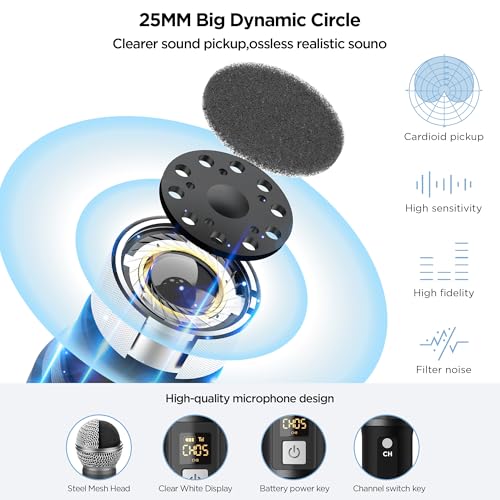 Image of Bietrun 4-Channel Wireless Microphones System with 4 Handheld Mics, UHF Metal Dynamic Cordless Mics for Karaoke, Singing, Church, Family Theater(Auto Connect /295FT Range /Fixed Frequency), Black