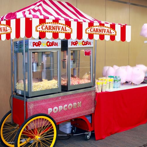 Image of 4 Pcs Carnival Awning Decorations Circus Tent Wall Decor Hanging Banners Red and White Stripe Canopy Stand Sign Circus Carnival Theme Party Supplies, 9.84 x 78.74 (Elegant)