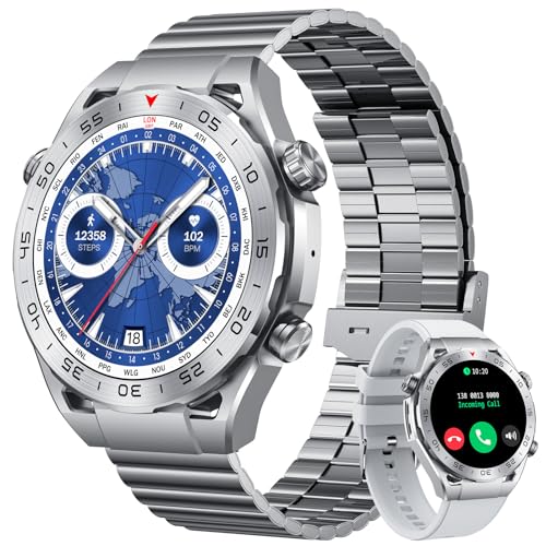 Smartwatch Herren Fitnessuhr Armbanduhr mit Telefonfunktion: 1.42" Smart Watch Bluetooth Anruf mit Pulsmesser Schlafmonitor Schrittzähler Uhr Herren Wasserdicht 100+ Sportmodi Sportuhr für Android iOS