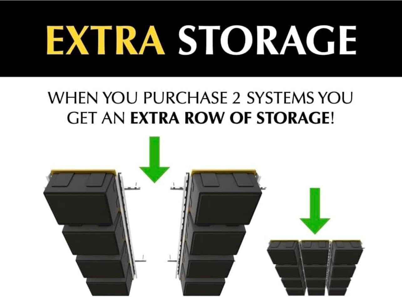 Overhead Garage Storage Rack, Ceiling Tote Slide, 150 lbs Capacity, Adjustable Rails