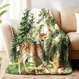 WADORN Waldtier Überwurfdecke Kuschelige Weiche Decke Mit Hirsch Kaninchen Igelmotiven Flauschige Flanell Fleecedecke Plüschdecke Niedliches Geschenk Für Waldtierliebhaber Für Sofa Bett 150x130cm