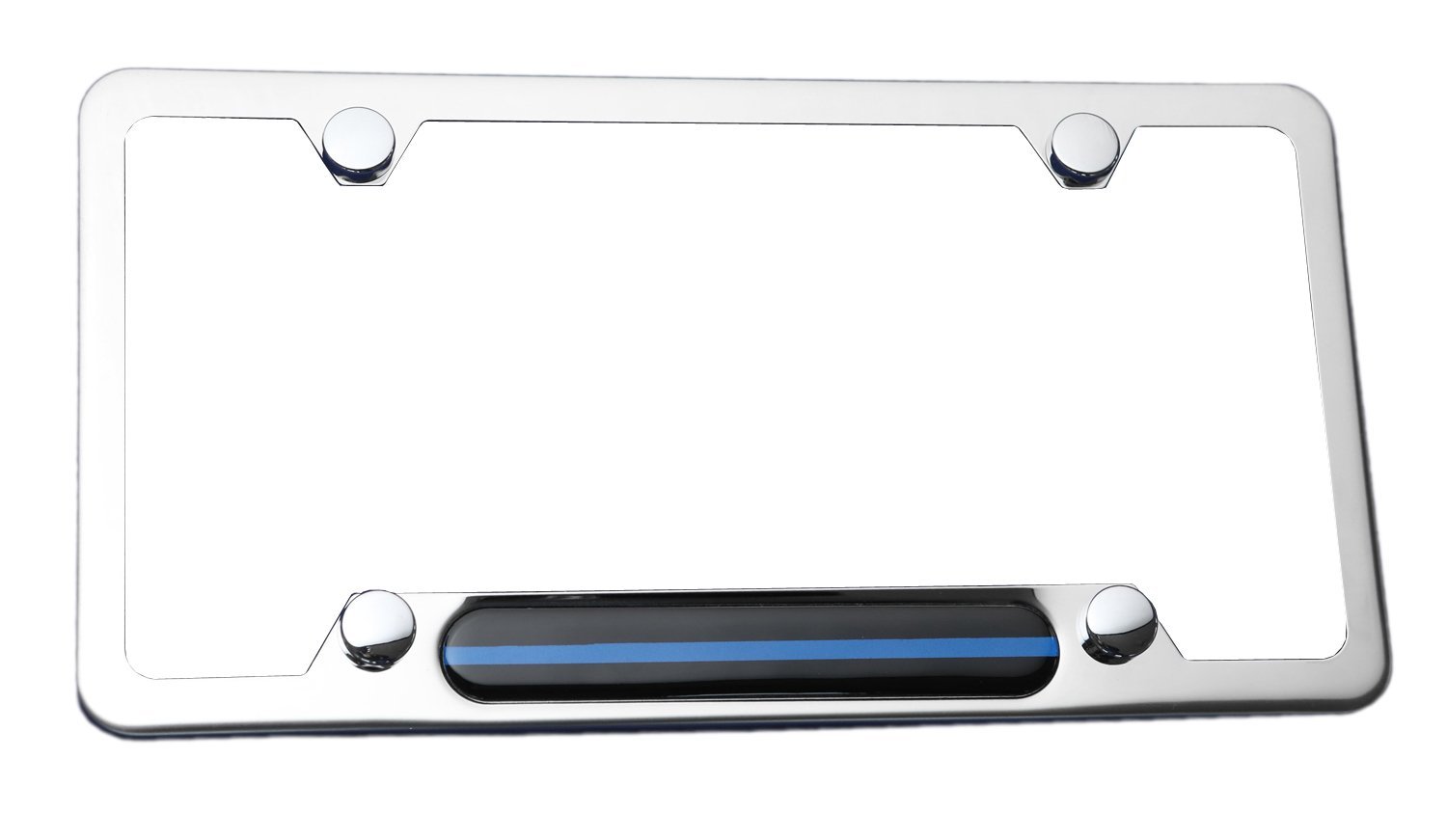 LFPartS Stainless Steel Polished Mirror License Plate Frame (Thin Blue Line) for Cars, Trucks Show Support of Police and Law Enforcement Officers