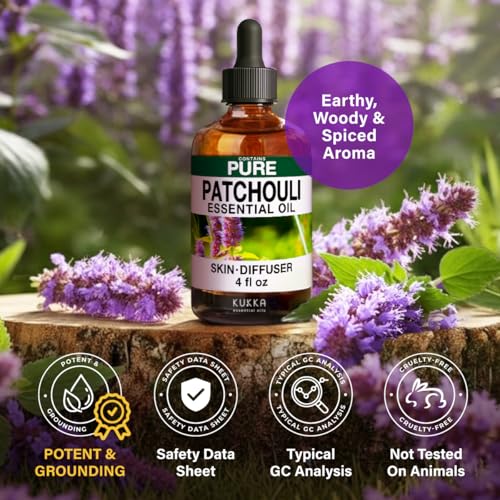 Image of 100% Pure Patchouli Oil - 4 Fl Oz Patchouli Essential Oil for Hair, Skin, Diffuser, Aromatherapy & DIY Soap Making Scent (Pack of 2)