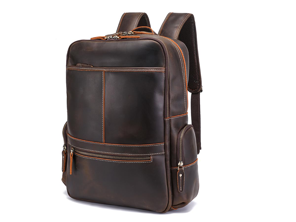 Lannsyne Vintage Full Grain Leather Backpack For Men 16 Laptop