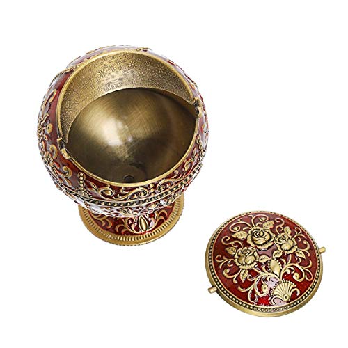 Vintage Windproof Ashtray With Lid For Cigarettes Metal Portable Ashtray Cigar Ashtray Odor Eliminator For Outdoors Indoors Hand Stamped Nice Gift For Men Women - Lauyoo (Dark Red With Bronze Rose) #TOP3