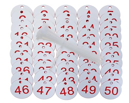 ONLYKXY Plastic Number Tag 1-50 Numbered Marking Identification Hang Tags Luggage Labels ID Tag with Rings for Organized Coded Key Box Cabinet Plant Coding Tag (White)