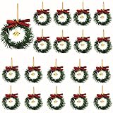 20 Pieces Mini Christmas Wreaths with Buffalo Check Bow Golden Bell, Christmas Wreath Decorations, G