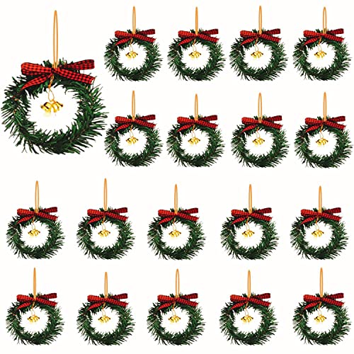 20 Pieces Mini Christmas Wreaths With Buffalo Check Bow Golden Bell, Christmas Wreath Decorations, Green Artificial Christmas Wreath For Holiday Home Decoration Christmas Crafts (Grass) #TOP3